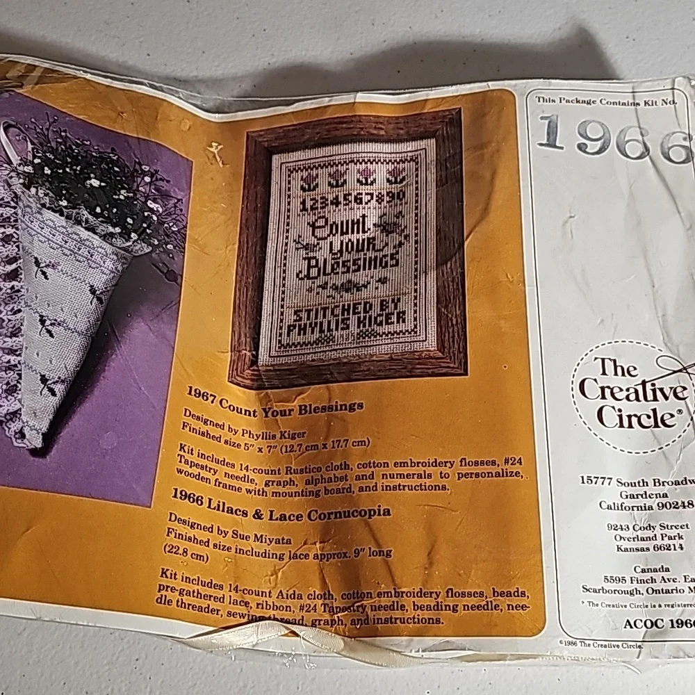 The Creative Circle Vintage Kit # 1966 Lilacs & Lace Cornucopia Sealed Kit NEW